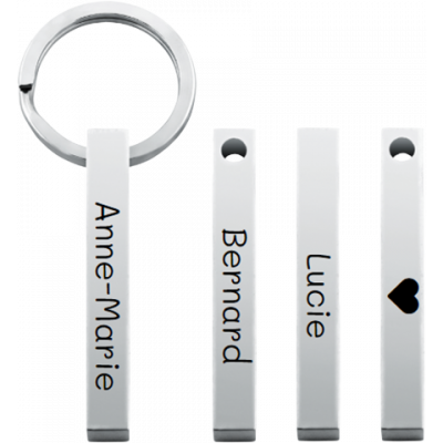 Porte-clés 3D Barre Rectangulaire Gravé